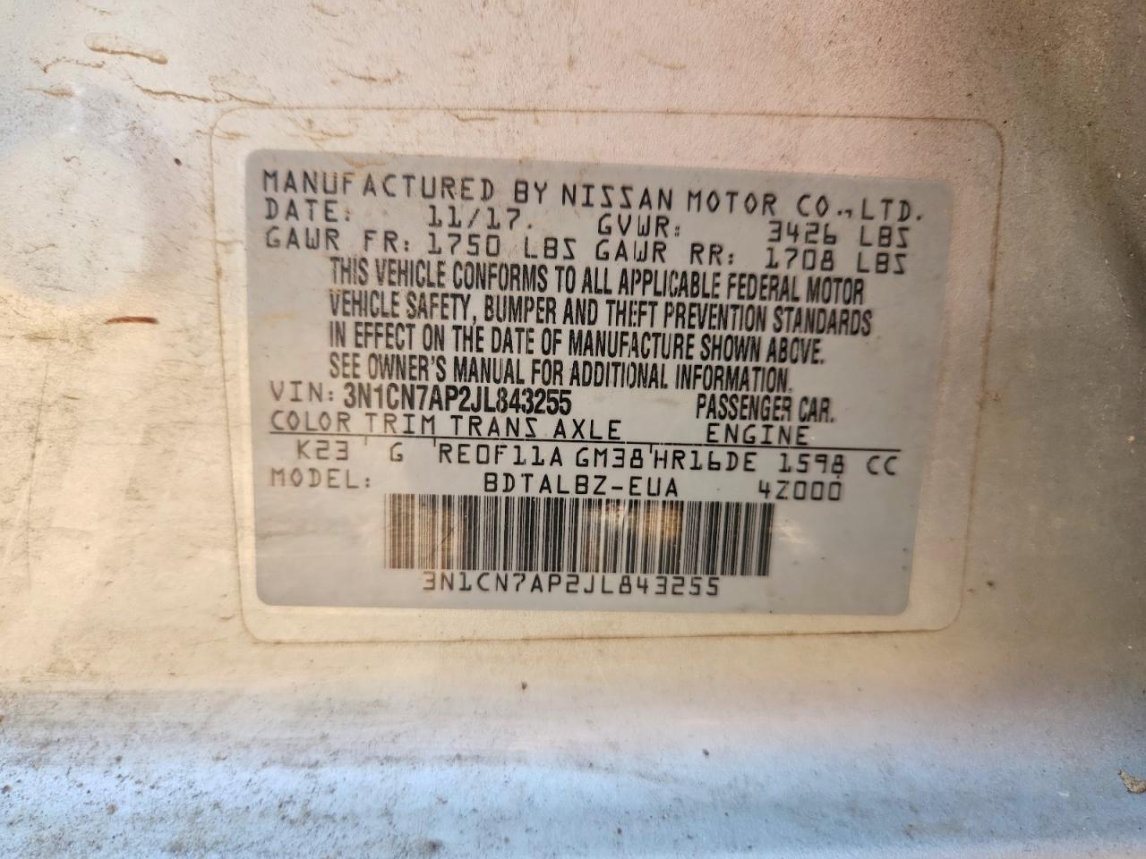 2018 Nissan Versa Sv Серебряный vin: 3N1CN7AP2JL843255