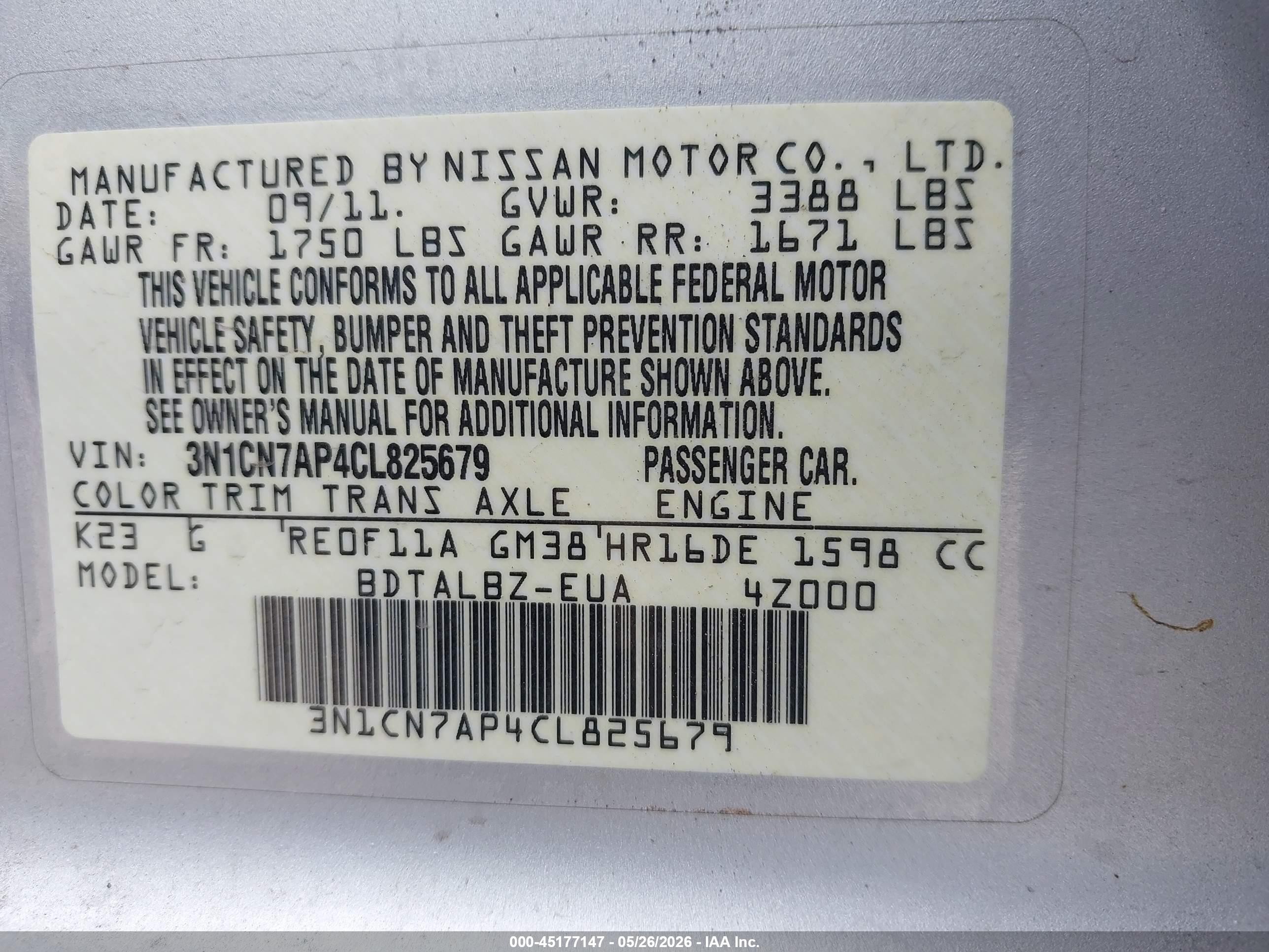 2012 Nissan Versa 1.6 Sv Silver vin: 3N1CN7AP4CL825679