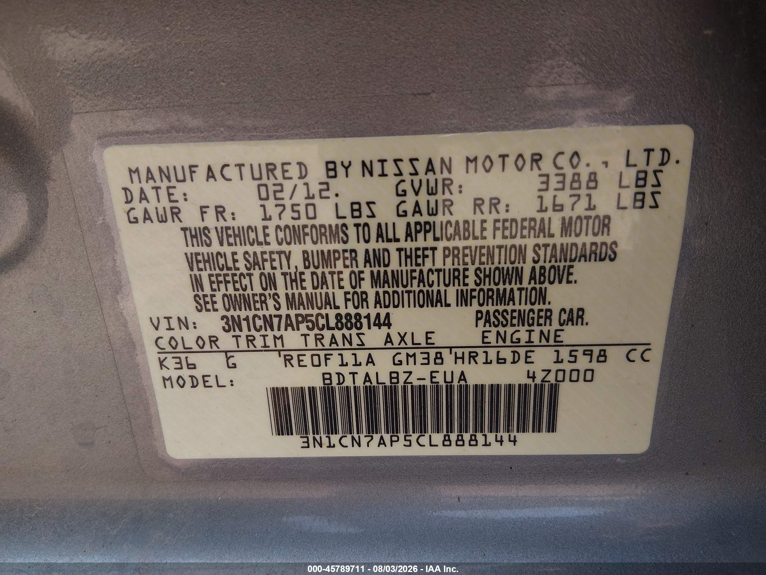 2012 Nissan Versa 1.6 Sv Silver vin: 3N1CN7AP5CL888144