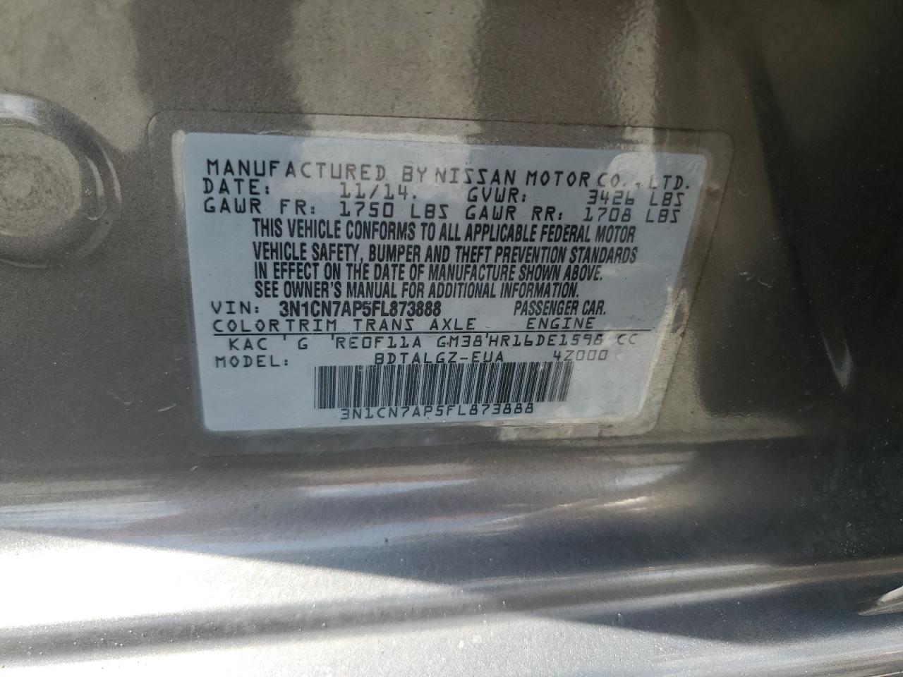 2015 Nissan Versa 1.6 Sl Brown vin: 3N1CN7AP5FL873888
