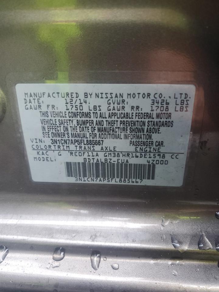 2015 Nissan Versa 1.6 Sv Gray vin: 3N1CN7AP5FL885667