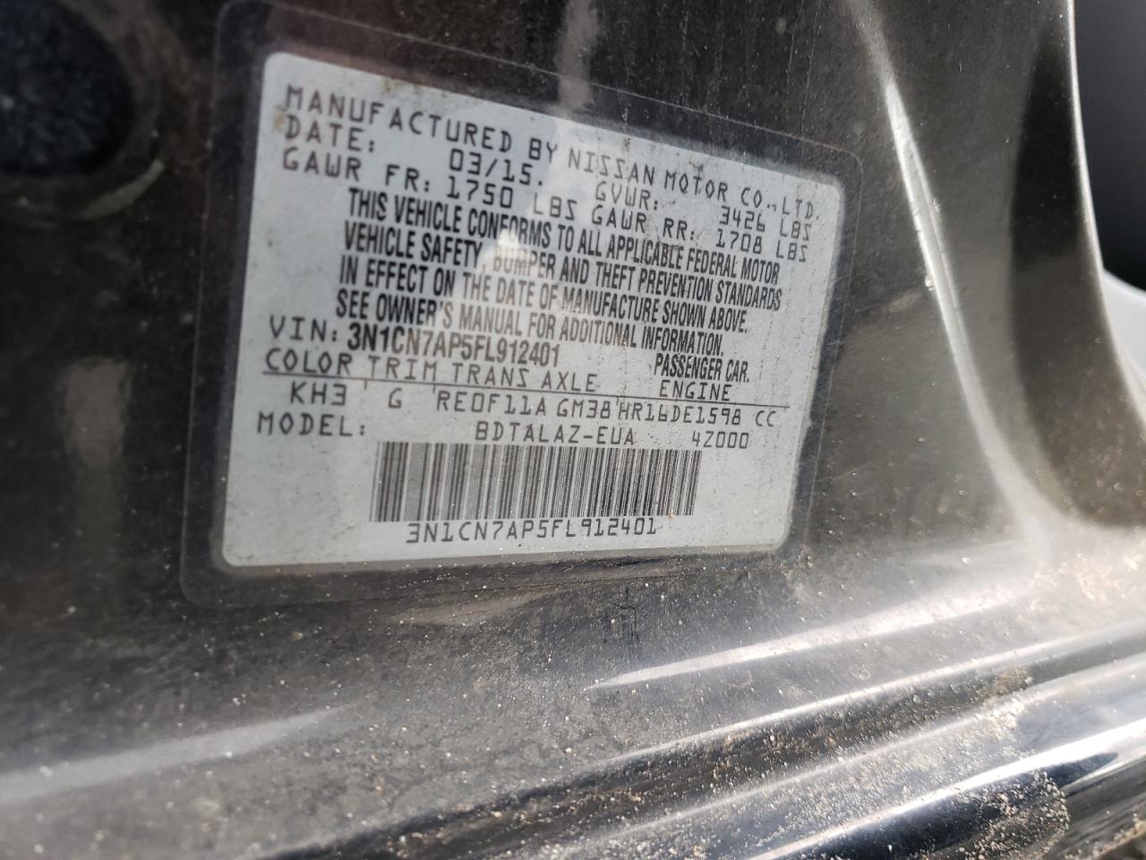 2015 Nissan Versa S Черный vin: 3N1CN7AP5FL912401