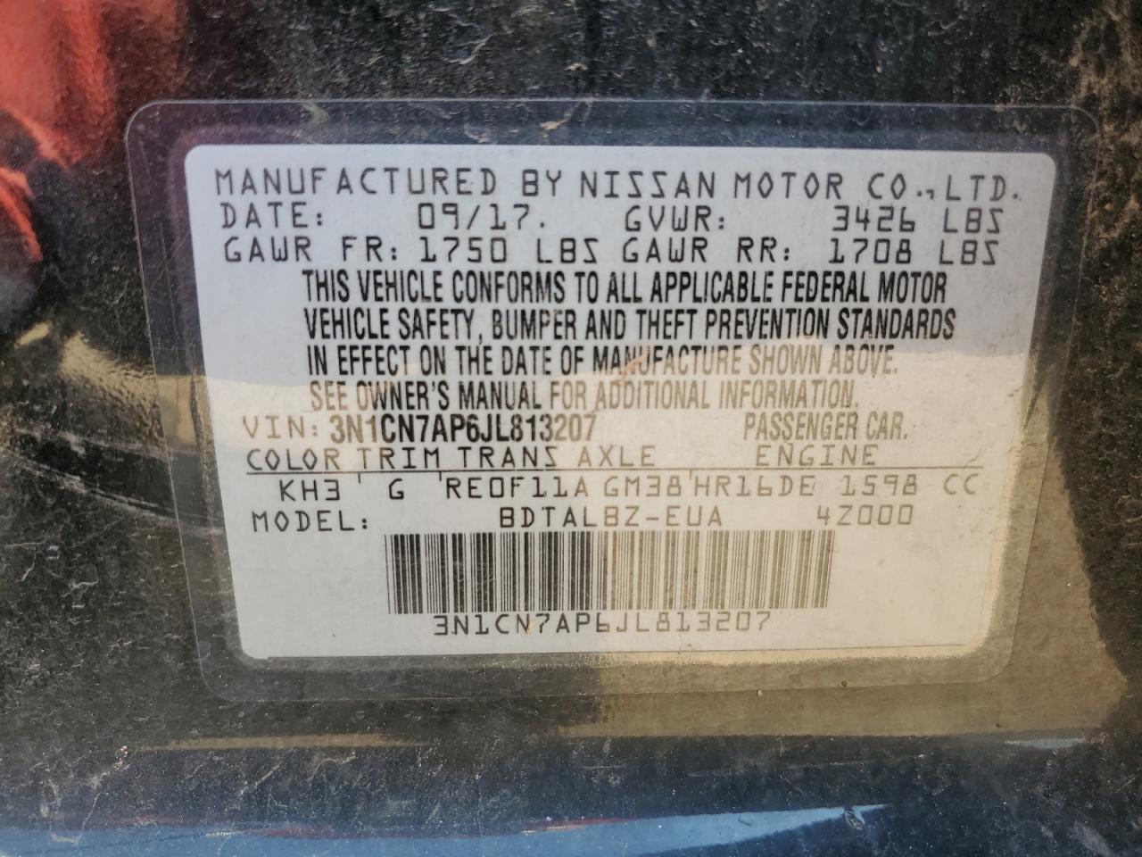 2018 Nissan Versa S Черный vin: 3N1CN7AP6JL813207