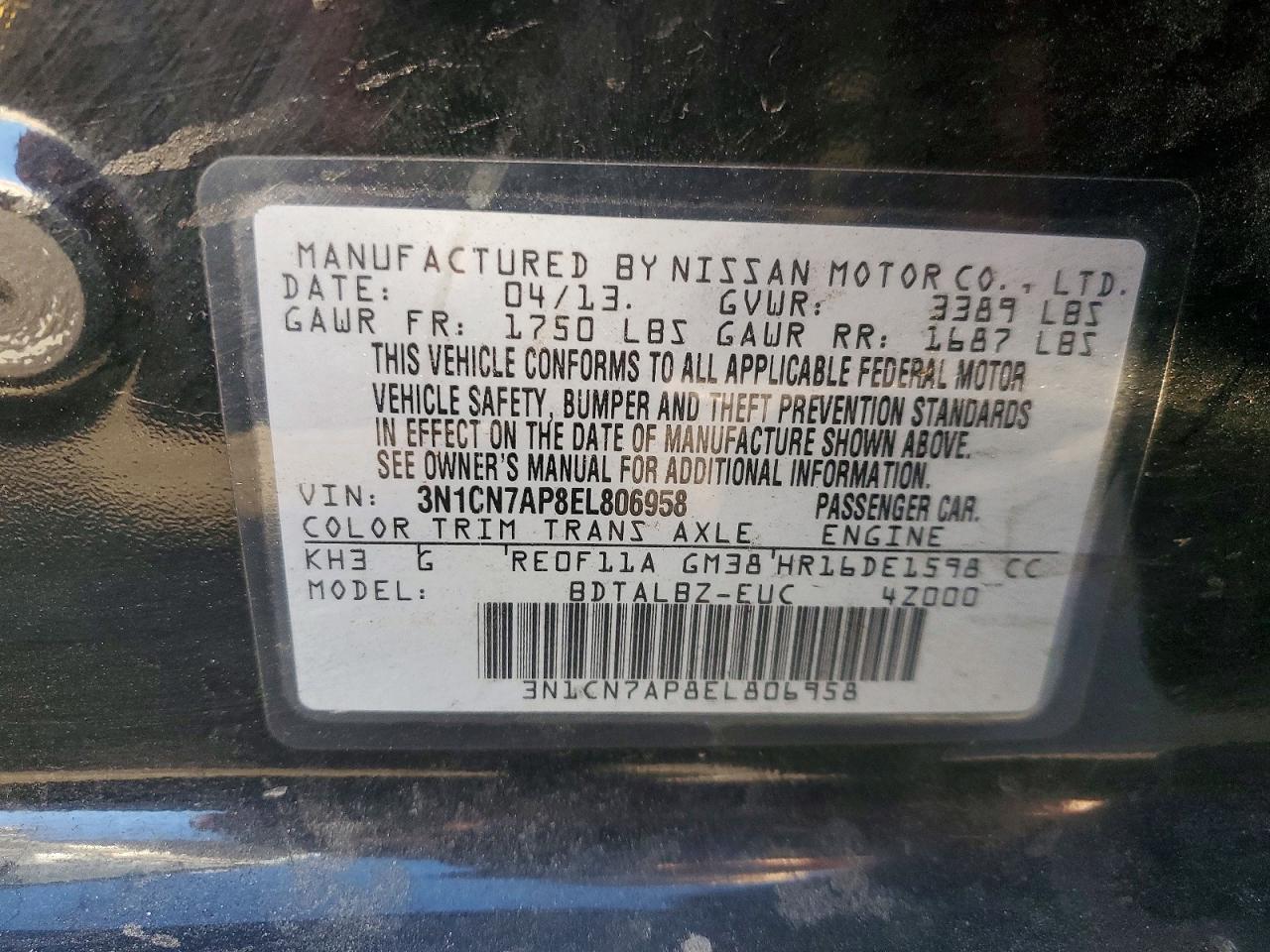 2014 Nissan Versa 1.6 Sv Black vin: 3N1CN7AP8EL806958