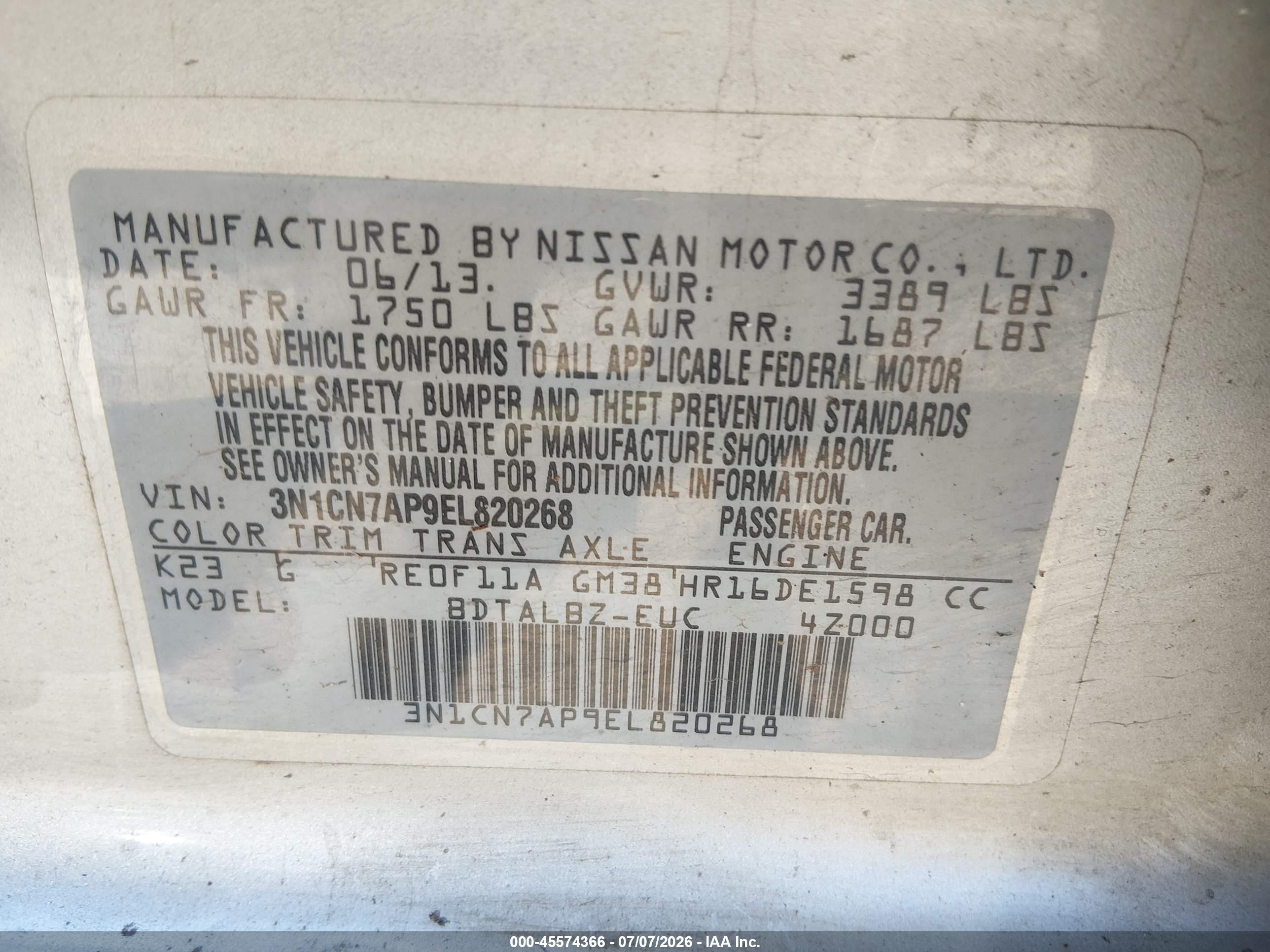 2014 Nissan Versa 1.6 Sv Silver vin: 3N1CN7AP9EL820268