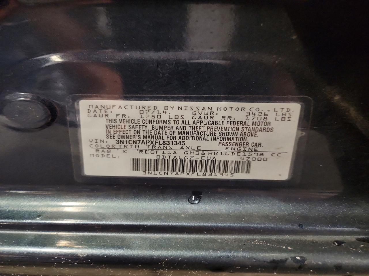 2015 Nissan Versa 1.6 Sl Blue vin: 3N1CN7APXFL831345
