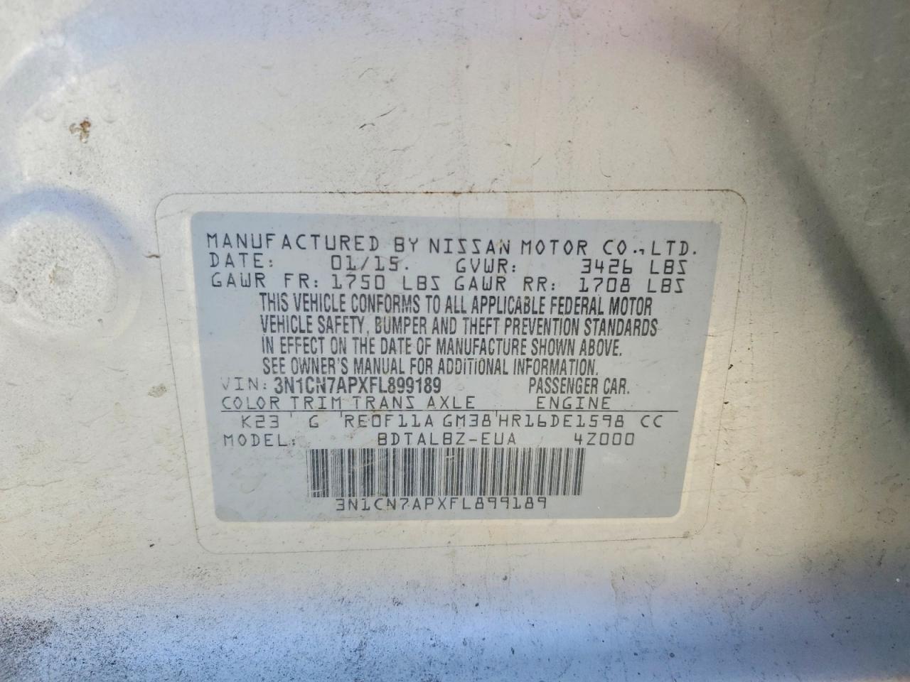 2015 Nissan Versa 1.6 Sv Серебряный vin: 3N1CN7APXFL899189