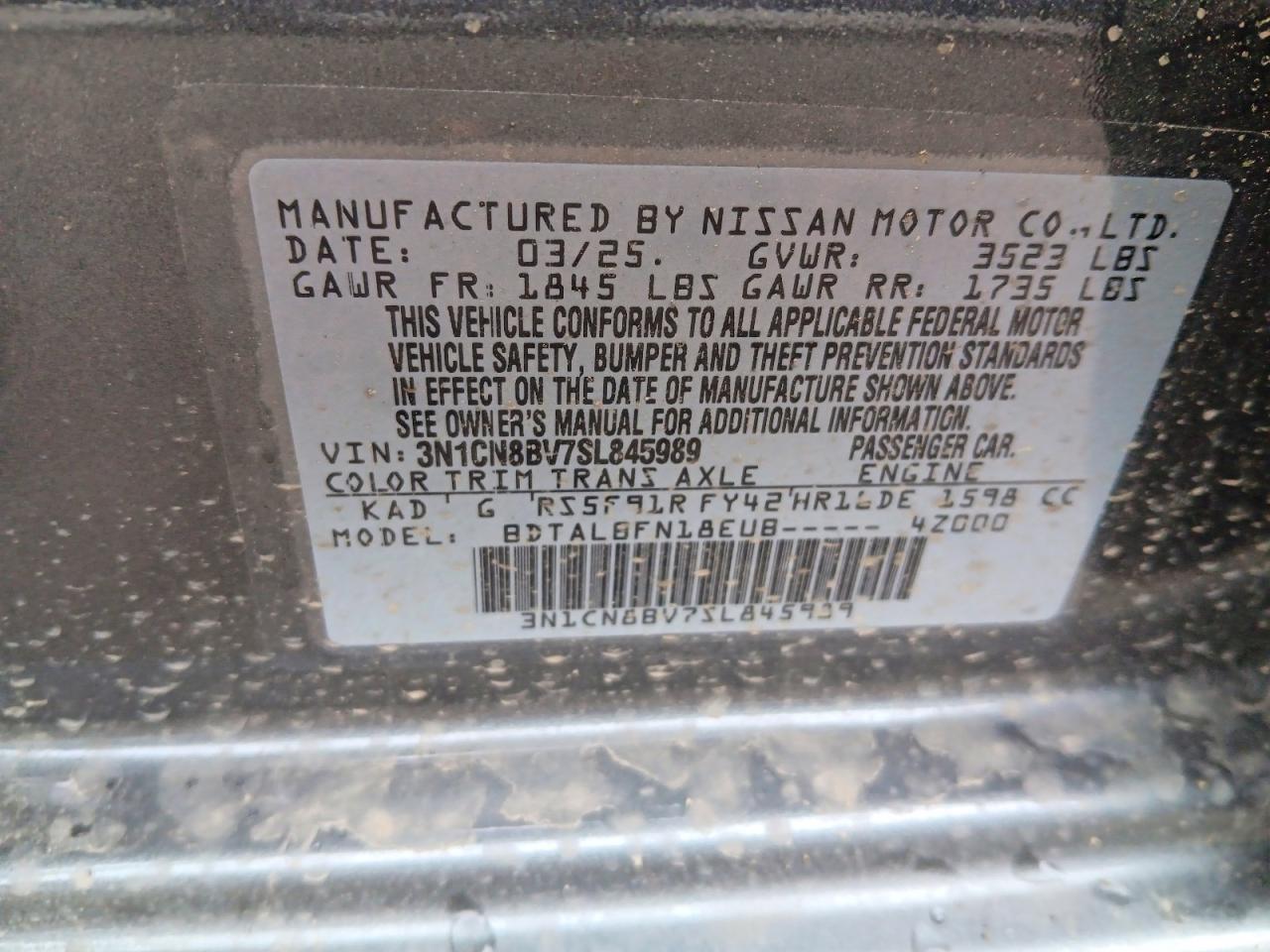 2025 Nissan Versa S Gray vin: 3N1CN8BV7SL845989