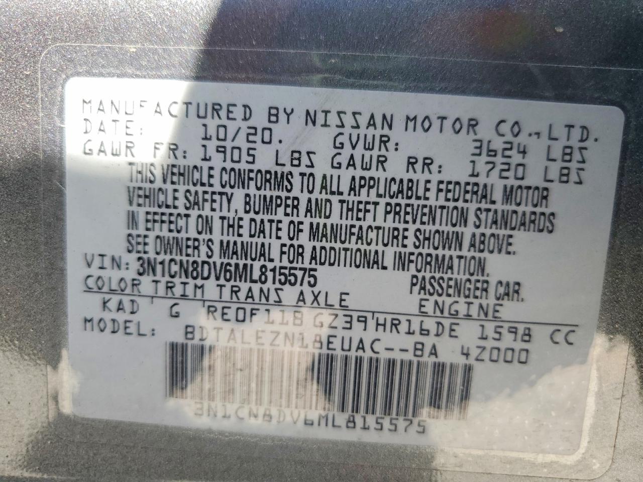 2021 Nissan Versa S Gray vin: 3N1CN8DV6ML815575