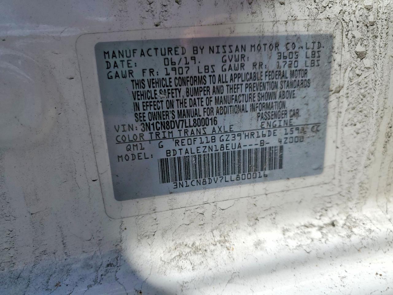 2020 Nissan Versa S White vin: 3N1CN8DV7LL800016