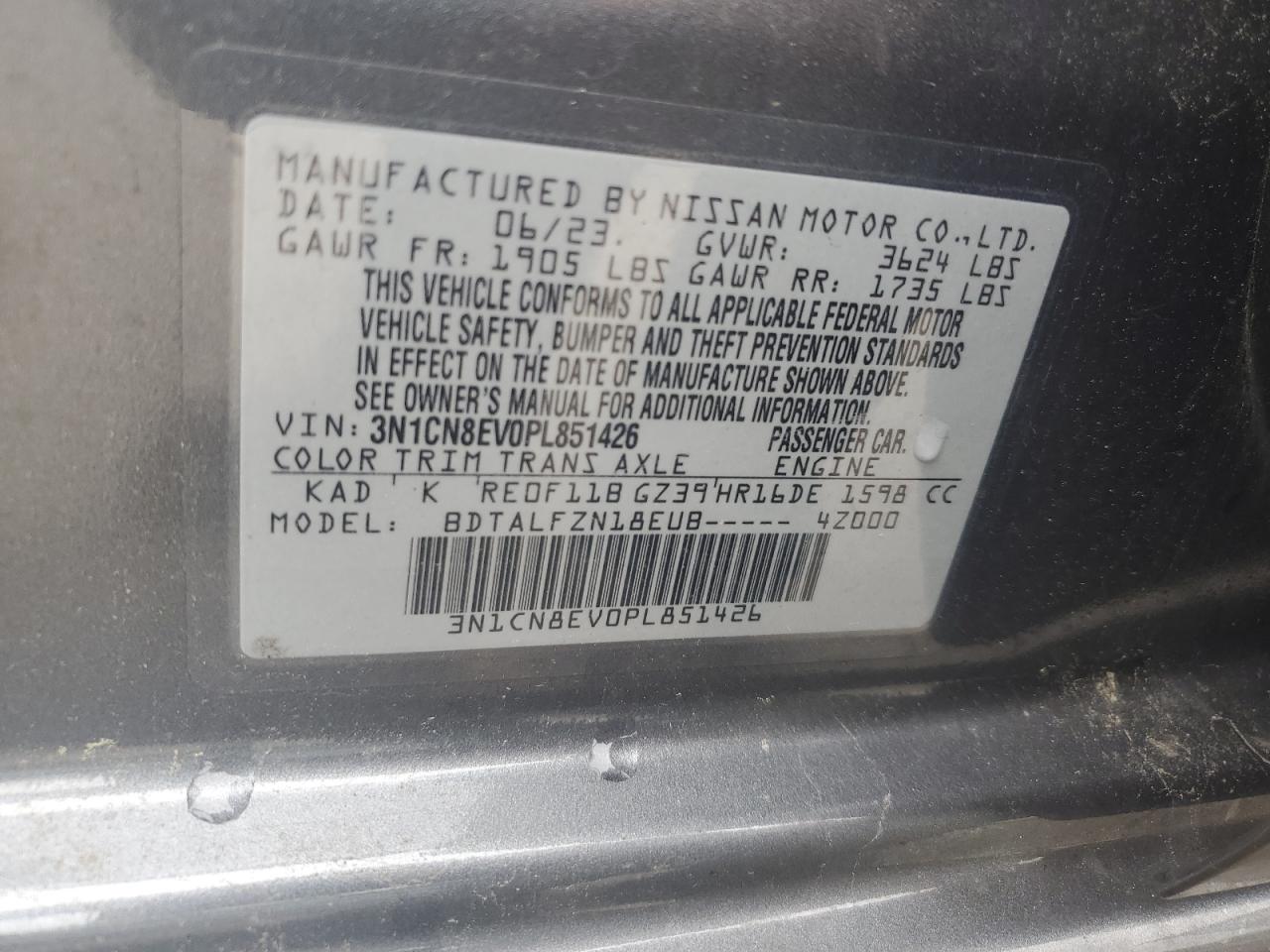 2023 Nissan Versa Sv Серый vin: 3N1CN8EV0PL851426