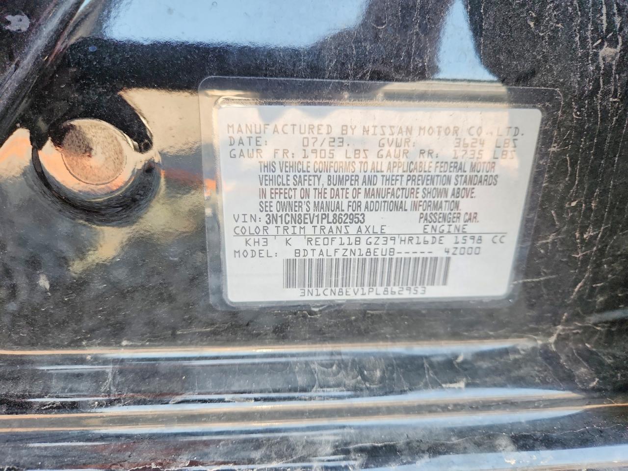2023 Nissan Versa Sv Black vin: 3N1CN8EV1PL862953