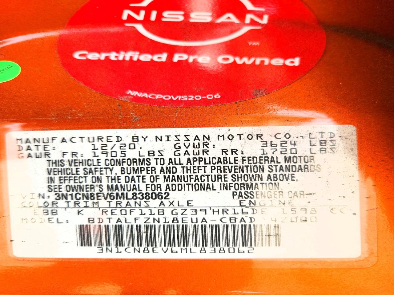 2021 Nissan Versa Sv Orange vin: 3N1CN8EV6ML838062