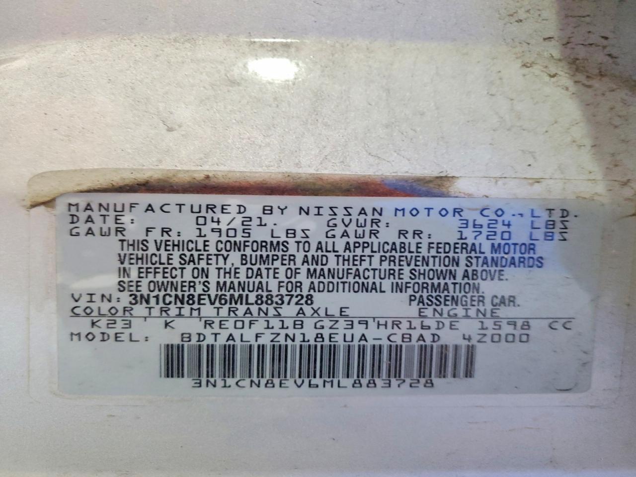 2021 Nissan Versa Sv Silver vin: 3N1CN8EV6ML883728