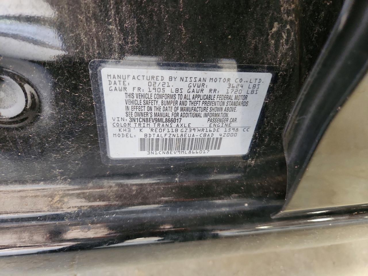 2021 Nissan Versa Sv Черный vin: 3N1CN8EV9ML866017
