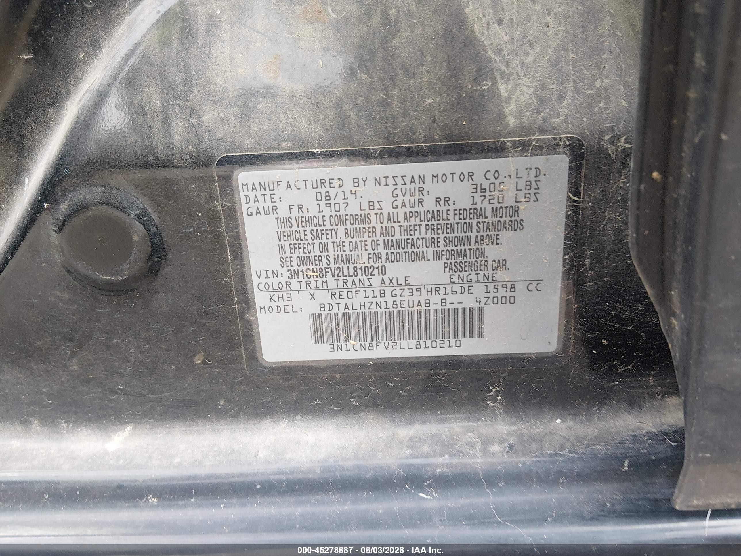 2020 Nissan Versa Sr Xtronic Cvt Black vin: 3N1CN8FV2LL810210