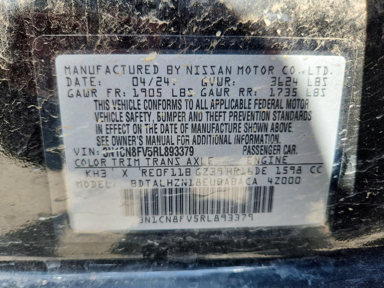 2024 Nissan Versa Sr Black vin: 3N1CN8FV5RL893379