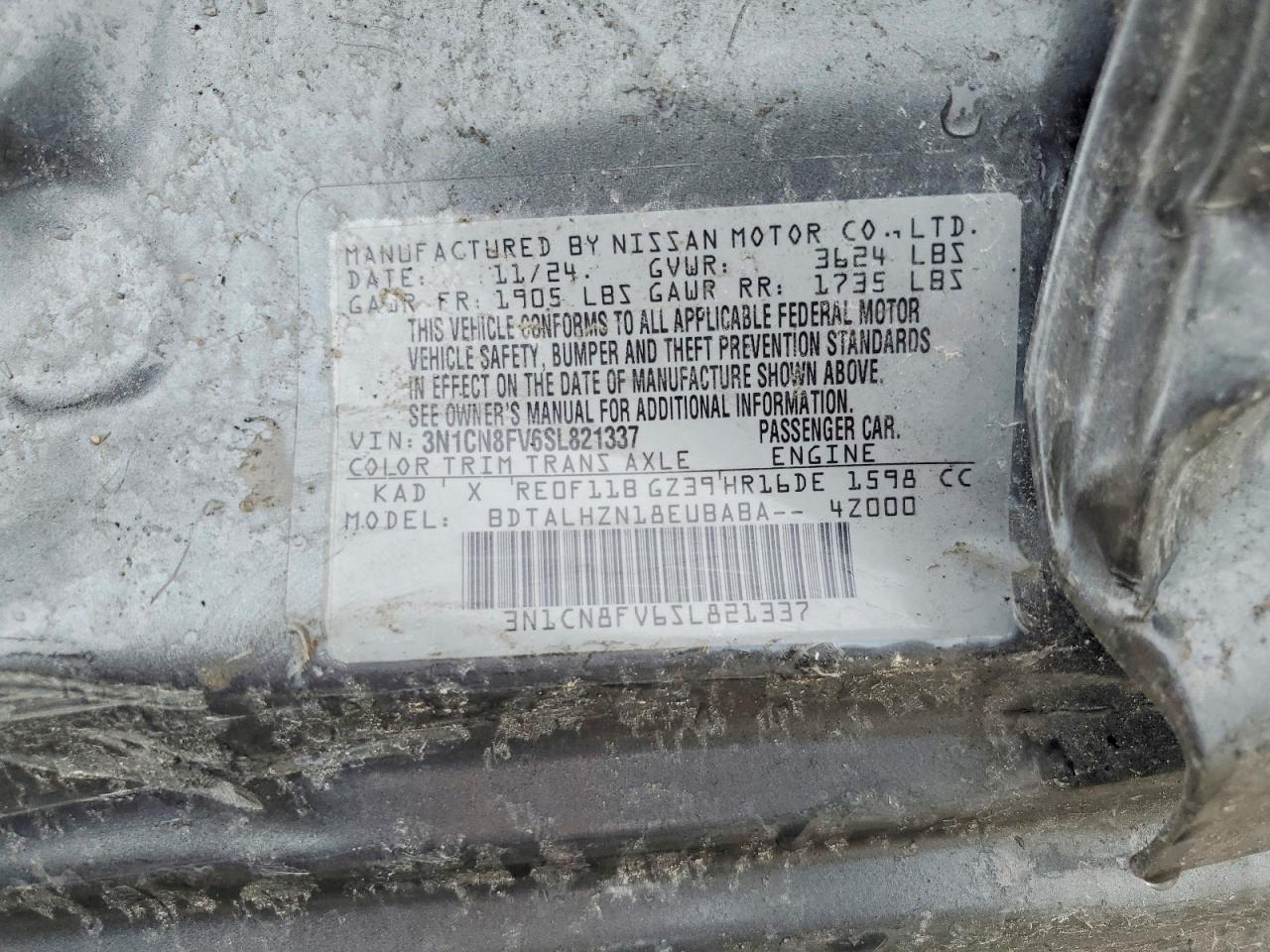 2025 Nissan Versa Sr Gray vin: 3N1CN8FV6SL821337