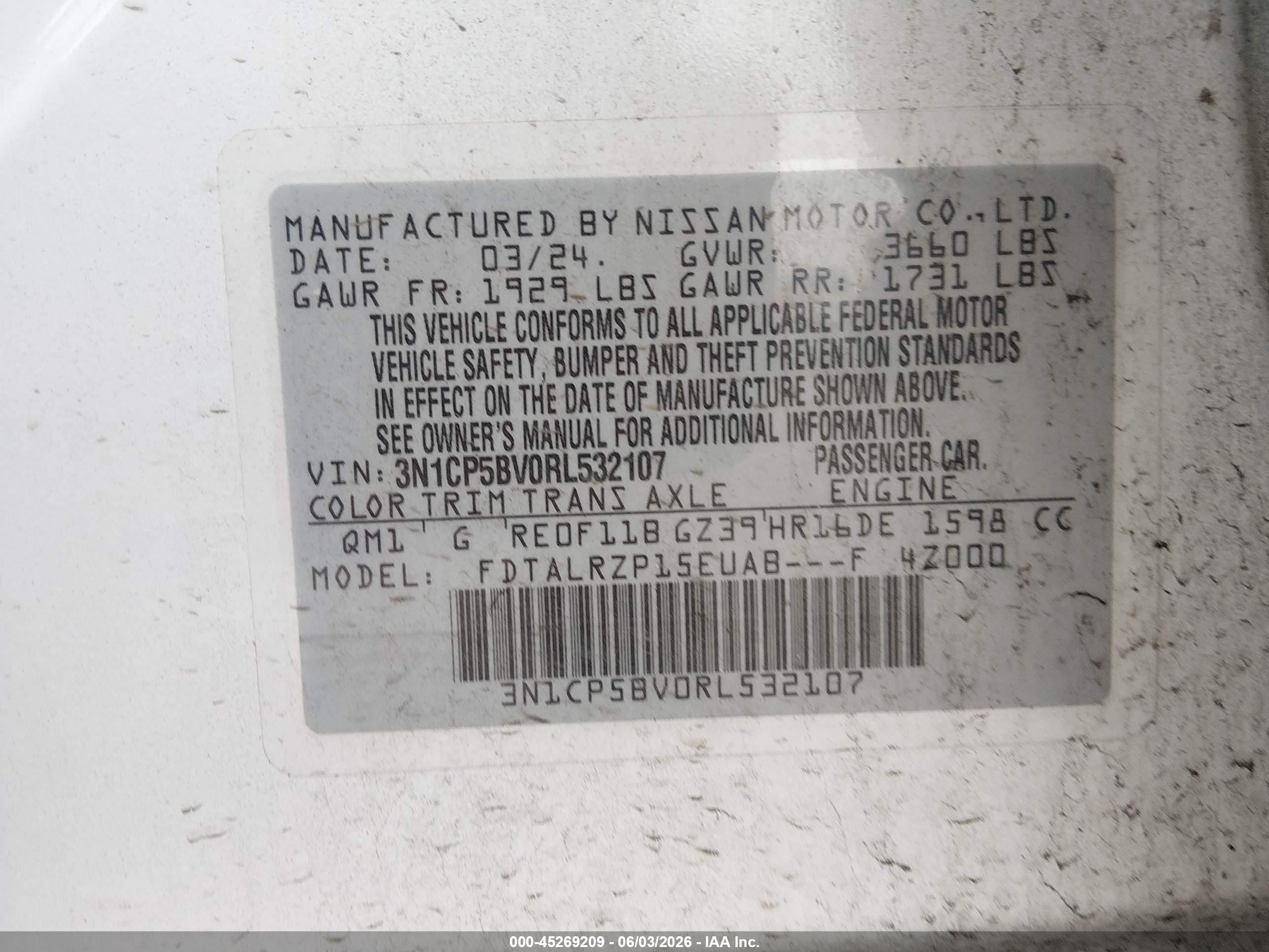 2024 Nissan Kicks S Xtronic Cvt White vin: 3N1CP5BV0RL532107