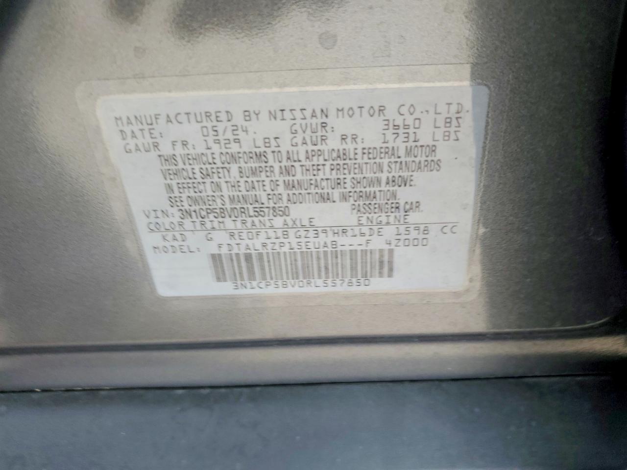 2024 Nissan Kicks S Gray vin: 3N1CP5BV0RL557850
