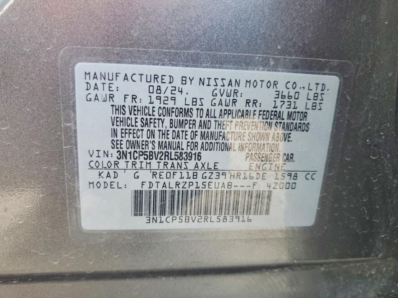 2024 Nissan Kicks S Silver vin: 3N1CP5BV2RL583916