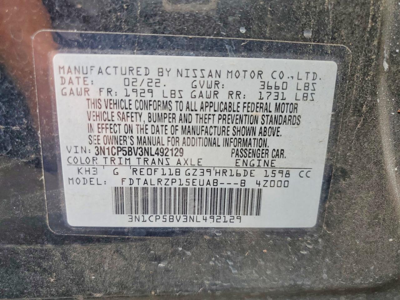 2022 Nissan Kicks S Черный vin: 3N1CP5BV3NL492129