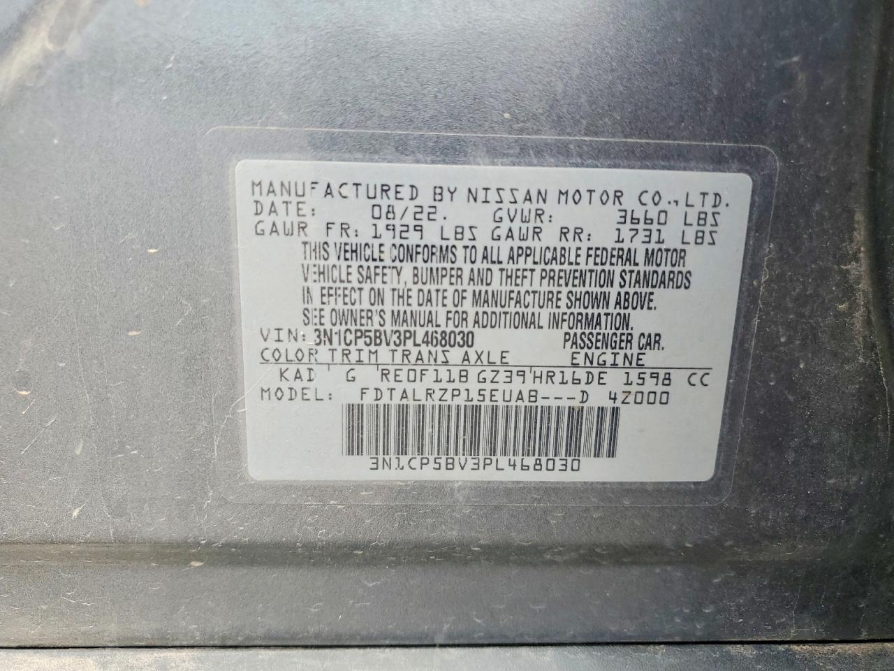 2023 Nissan Kicks S Charcoal vin: 3N1CP5BV3PL468030