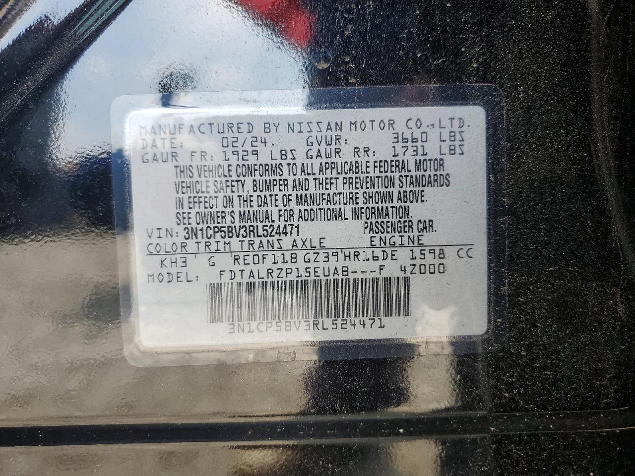 2024 Nissan Kicks S Черный vin: 3N1CP5BV3RL524471