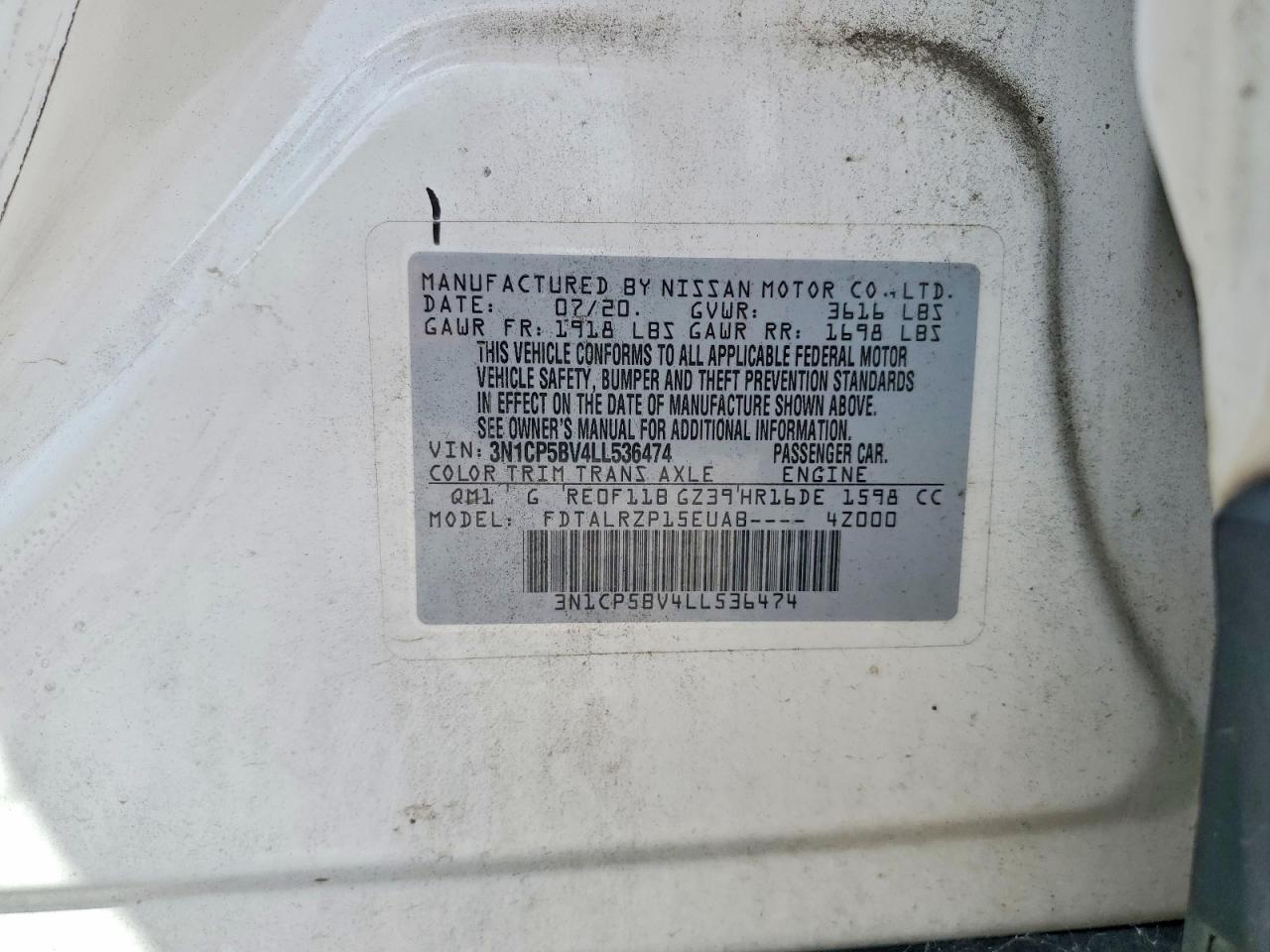 2020 Nissan Kicks S White vin: 3N1CP5BV4LL536474