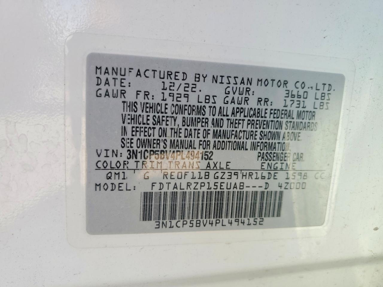 2023 Nissan Kicks S White vin: 3N1CP5BV4PL494152