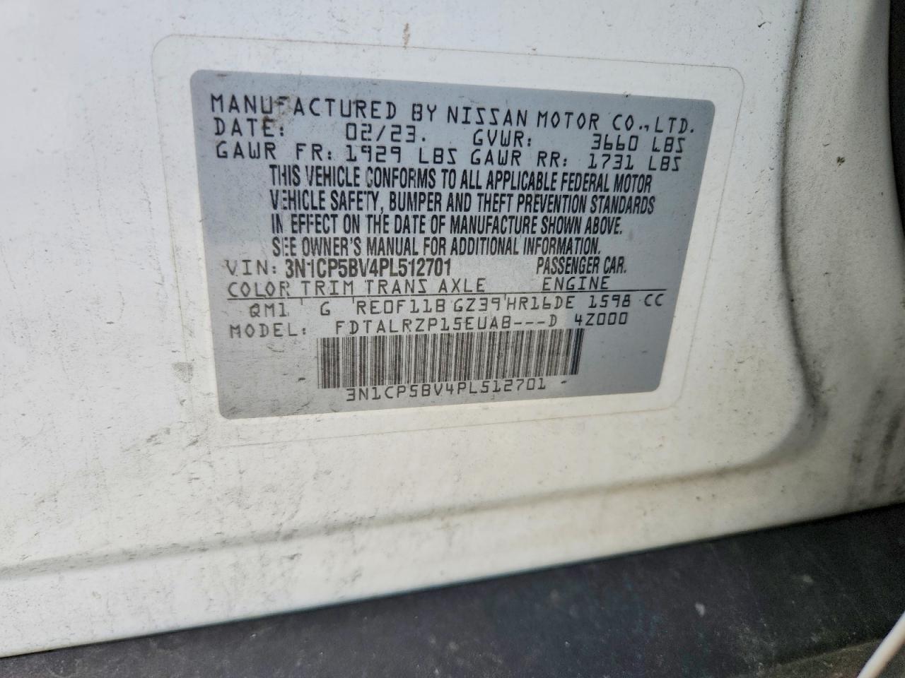 2023 Nissan Kicks S White vin: 3N1CP5BV4PL512701