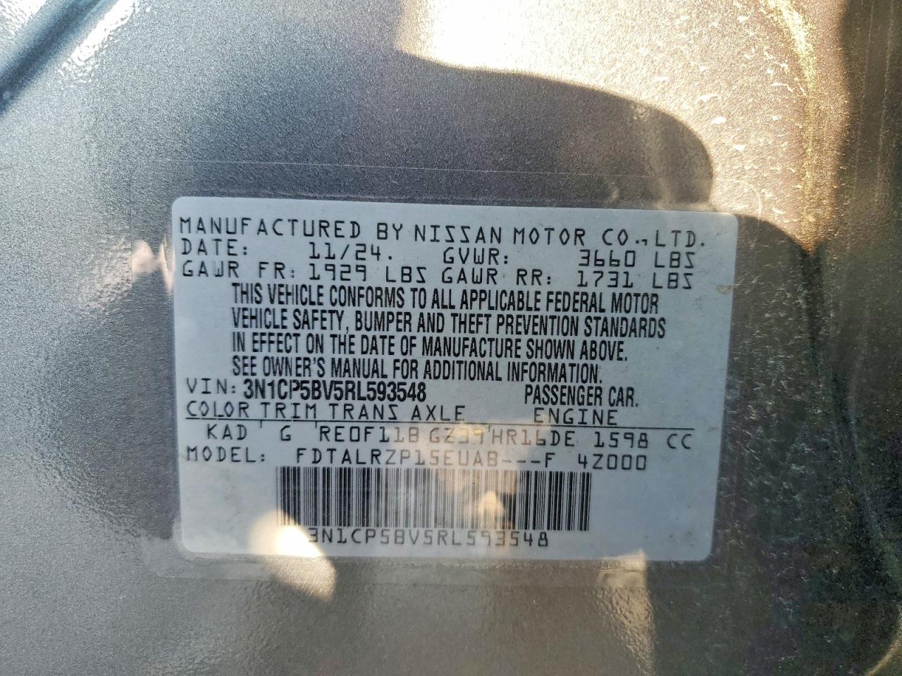 2024 Nissan Kicks S Gray vin: 3N1CP5BV5RL593548