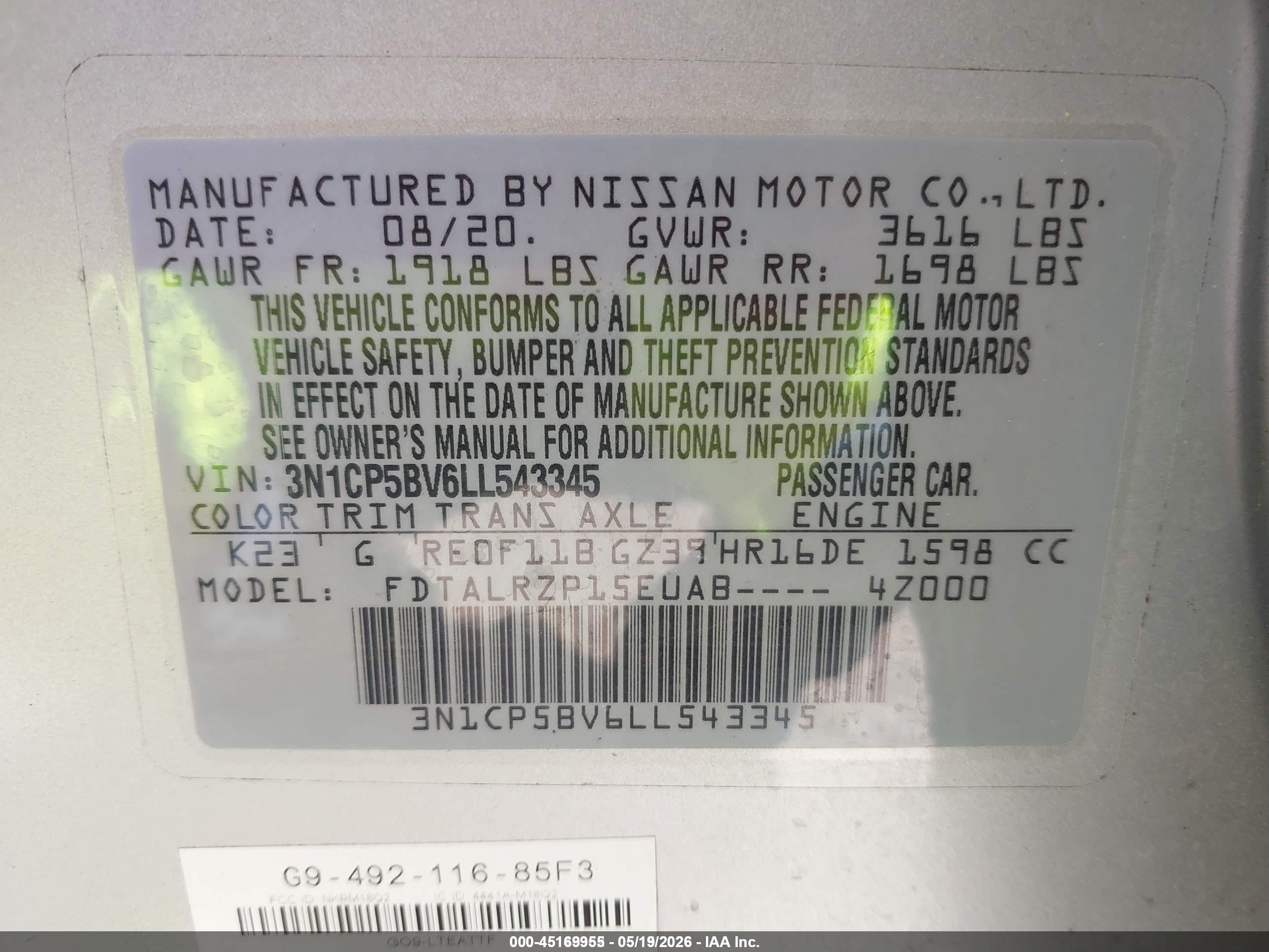2020 Nissan Kicks S Xtronic Cvt Silver vin: 3N1CP5BV6LL543345