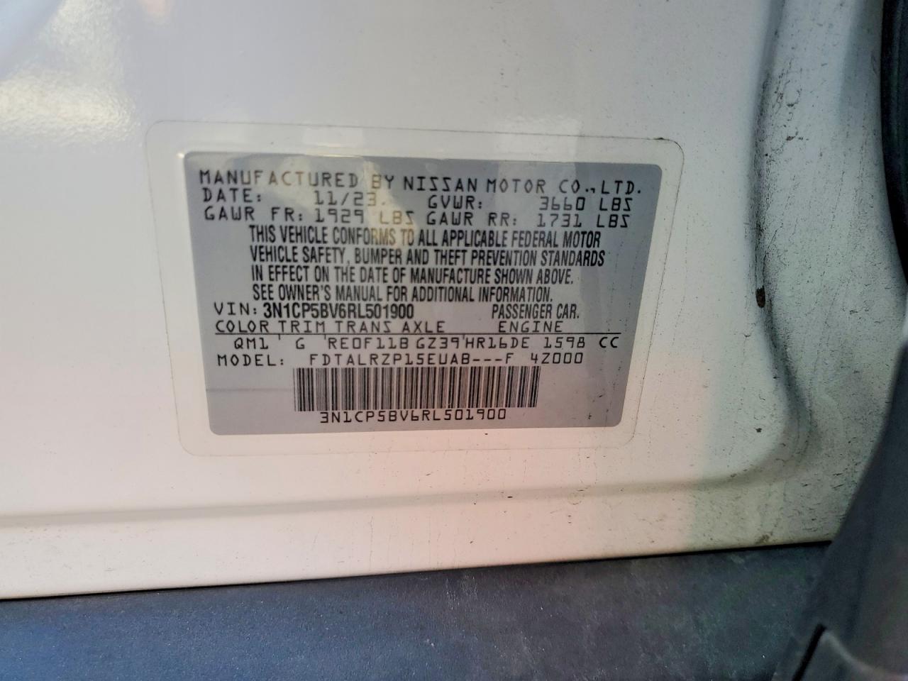 2024 Nissan Kicks S White vin: 3N1CP5BV6RL501900