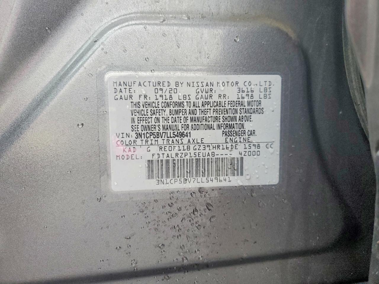 2020 Nissan Kicks S Gray vin: 3N1CP5BV7LL549641
