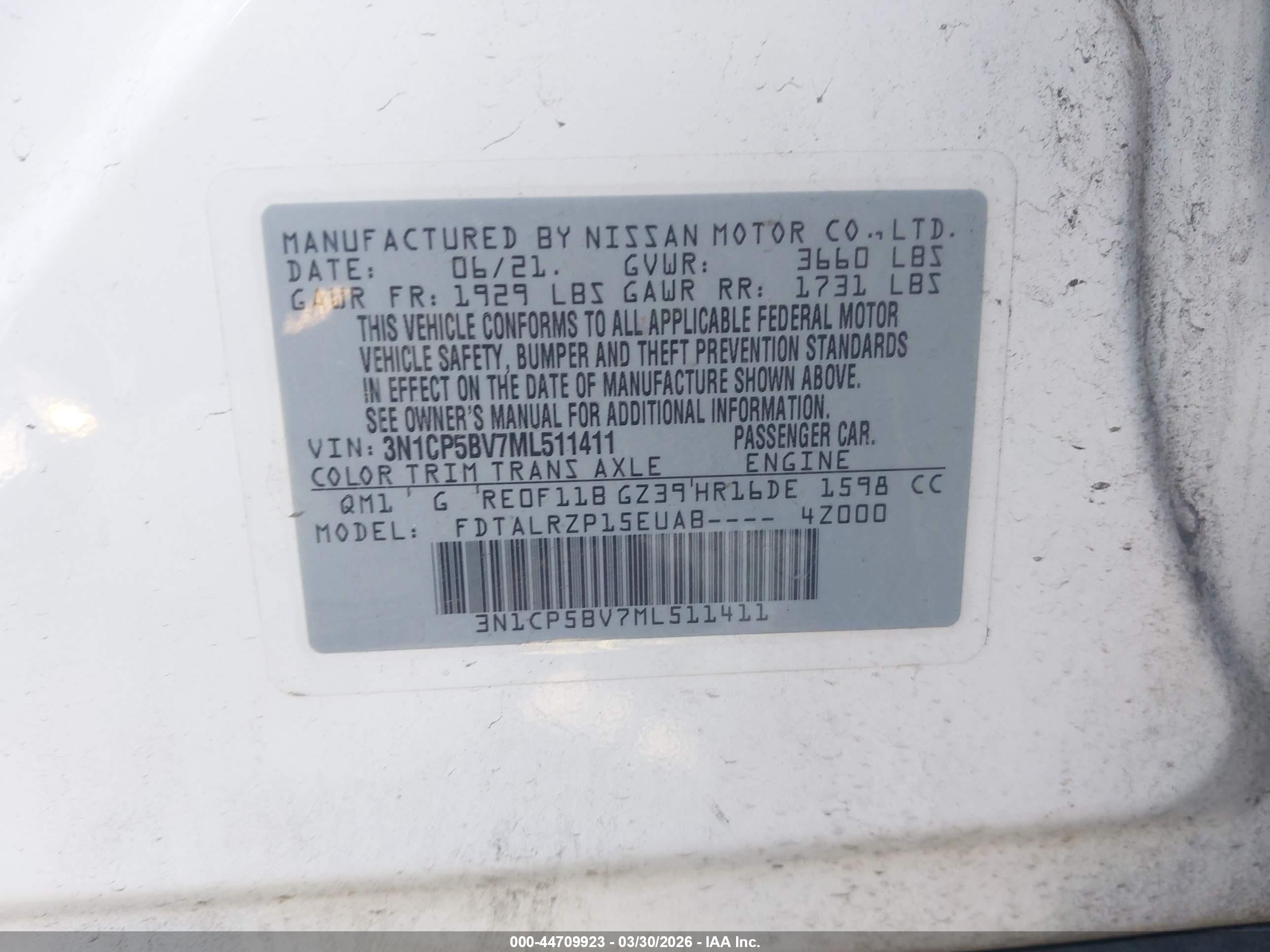 2021 Nissan Kicks S Xtronic Cvt White vin: 3N1CP5BV7ML511411