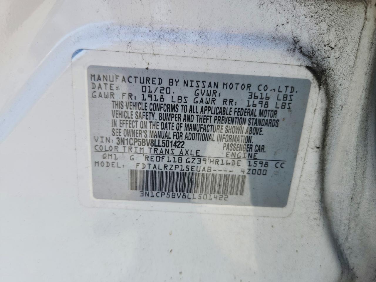 2020 Nissan Kicks S White vin: 3N1CP5BV8LL501422