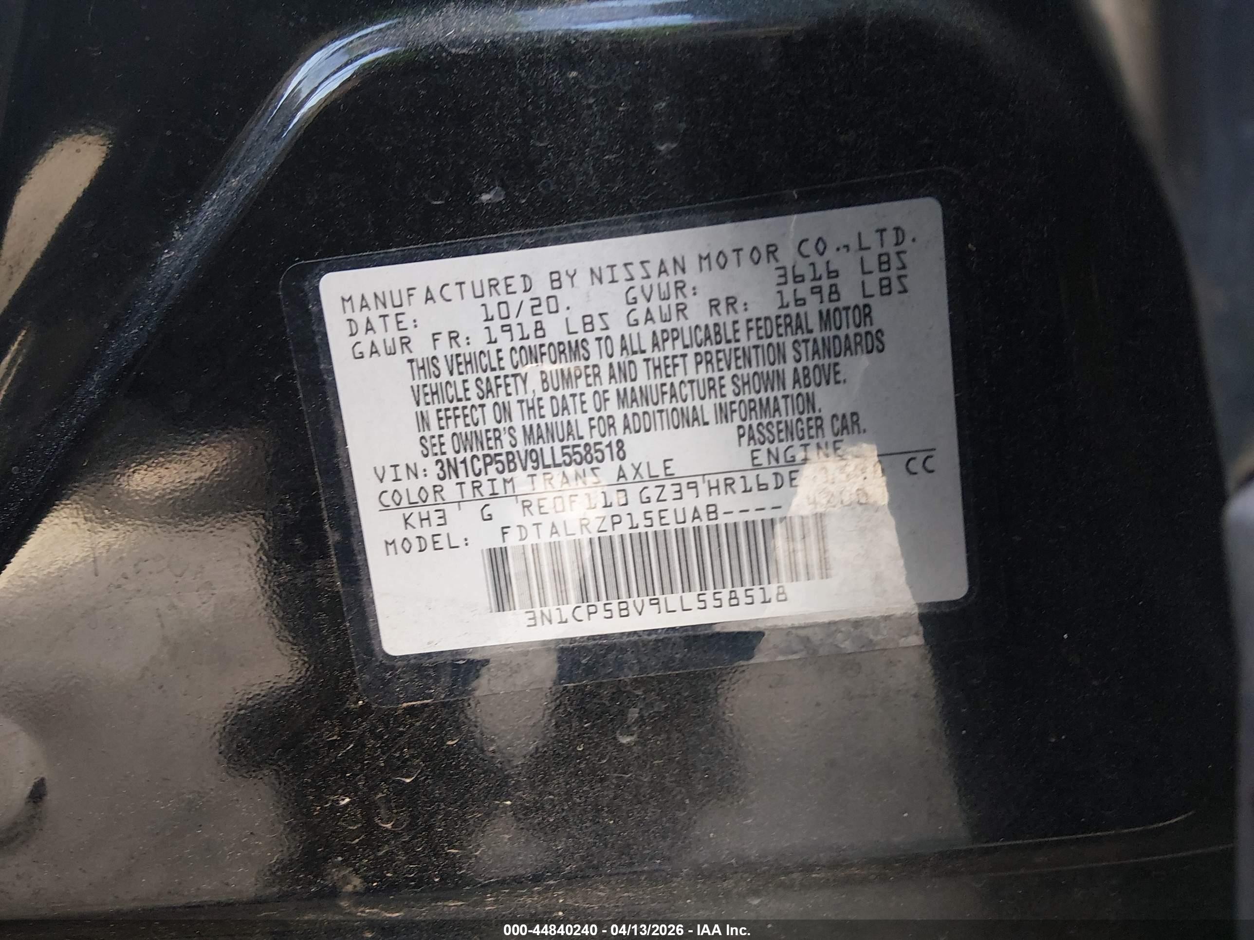 2020 Nissan Kicks S Xtronic Cvt Черный vin: 3N1CP5BV9LL558518