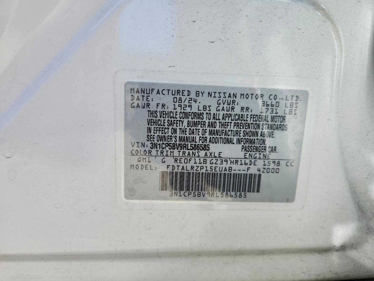 2024 Nissan Kicks S White vin: 3N1CP5BV9RL586585