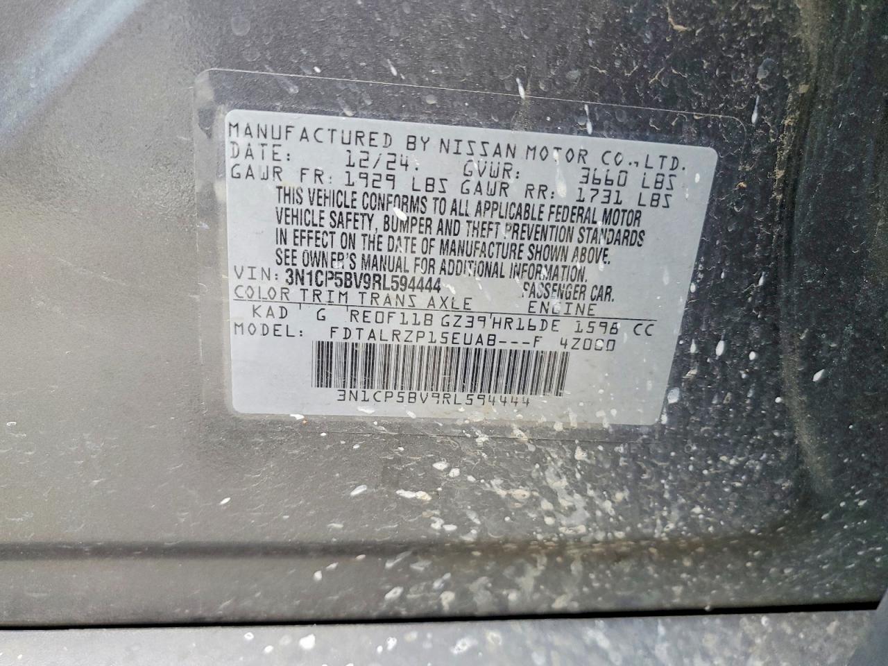 2024 Nissan Kicks S Charcoal vin: 3N1CP5BV9RL594444