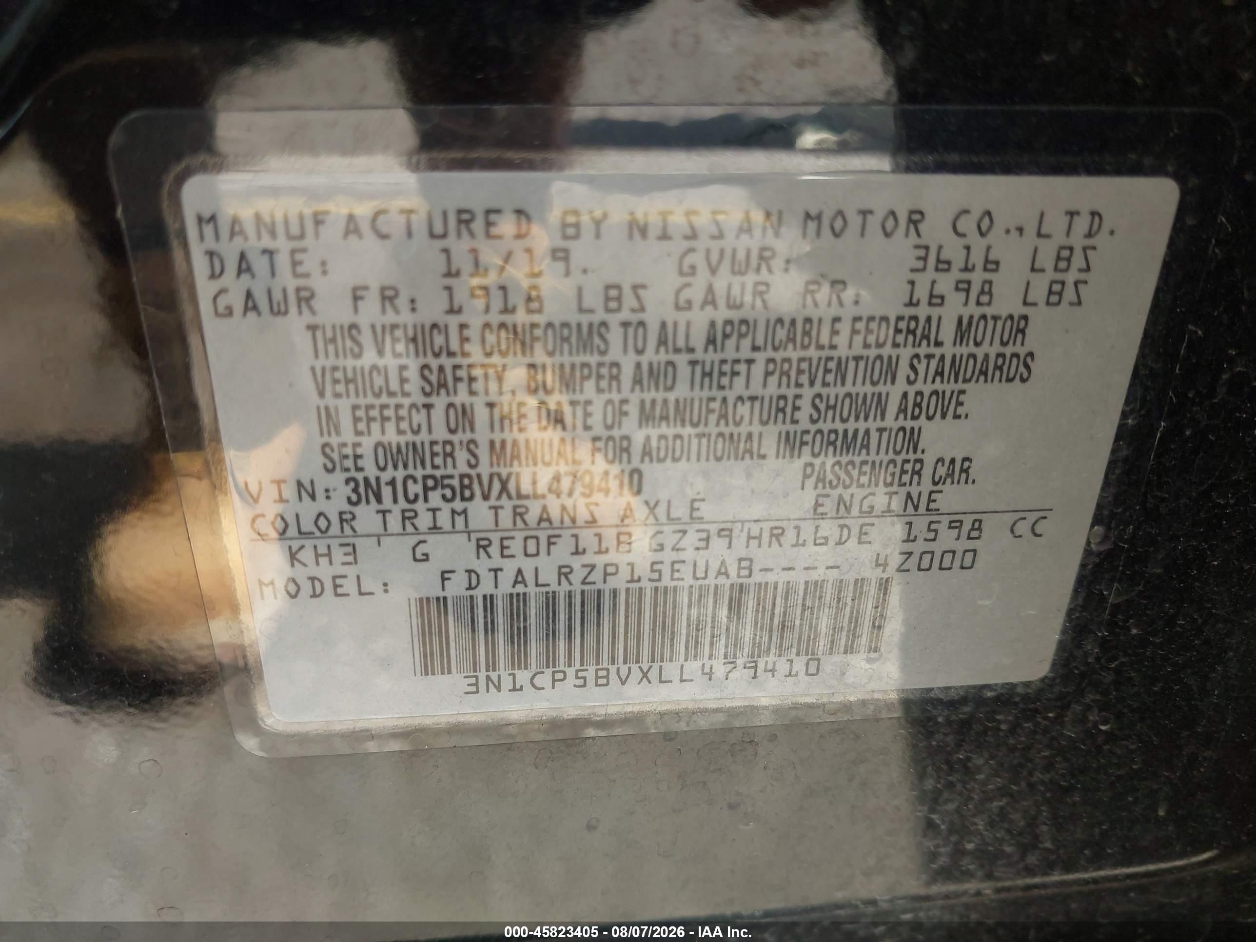 2020 Nissan Kicks S Xtronic Cvt Black vin: 3N1CP5BVXLL479410