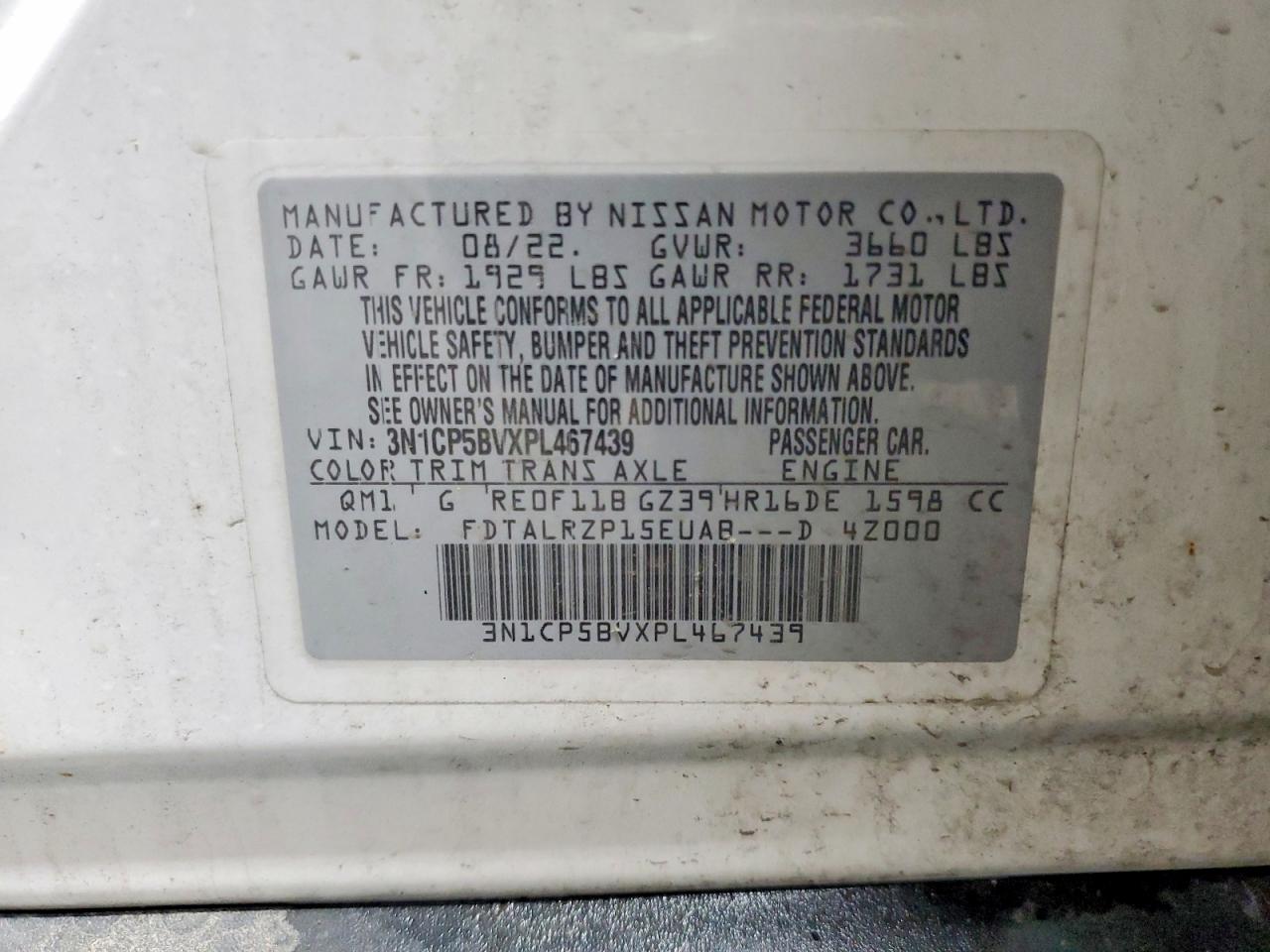 2023 Nissan Kicks S White vin: 3N1CP5BVXPL467439