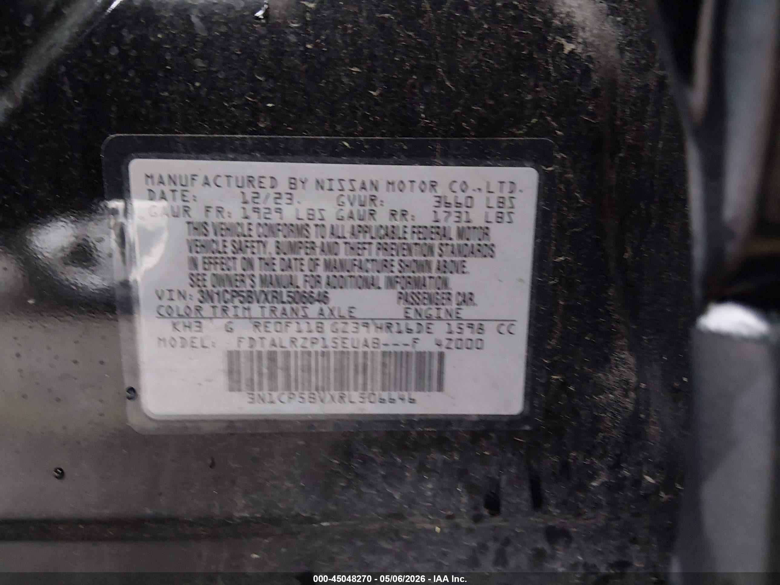 2024 Nissan Kicks S Xtronic Cvt Черный vin: 3N1CP5BVXRL506646