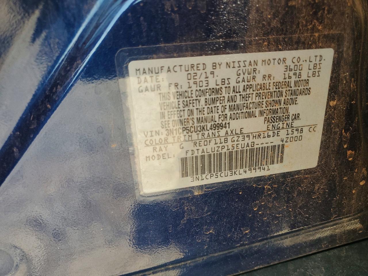 2019 Nissan Murano Blue vin: 3N1CP5CU3KL499941