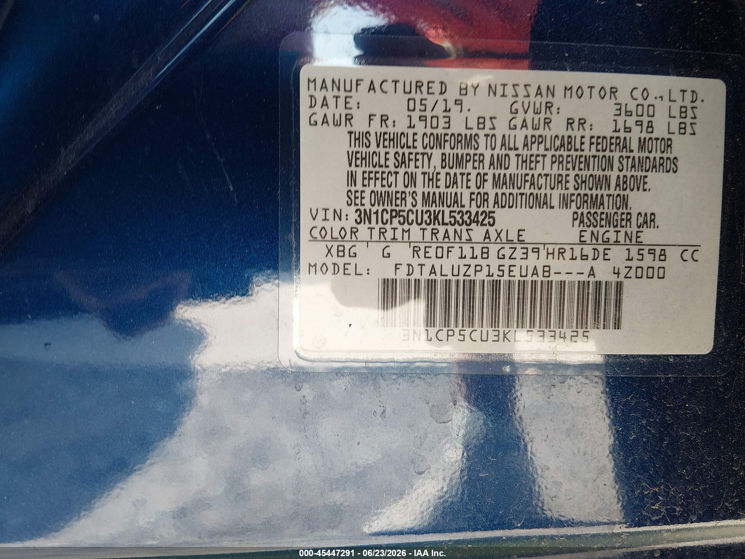 2019 Nissan Kicks Sr Blue vin: 3N1CP5CU3KL533425