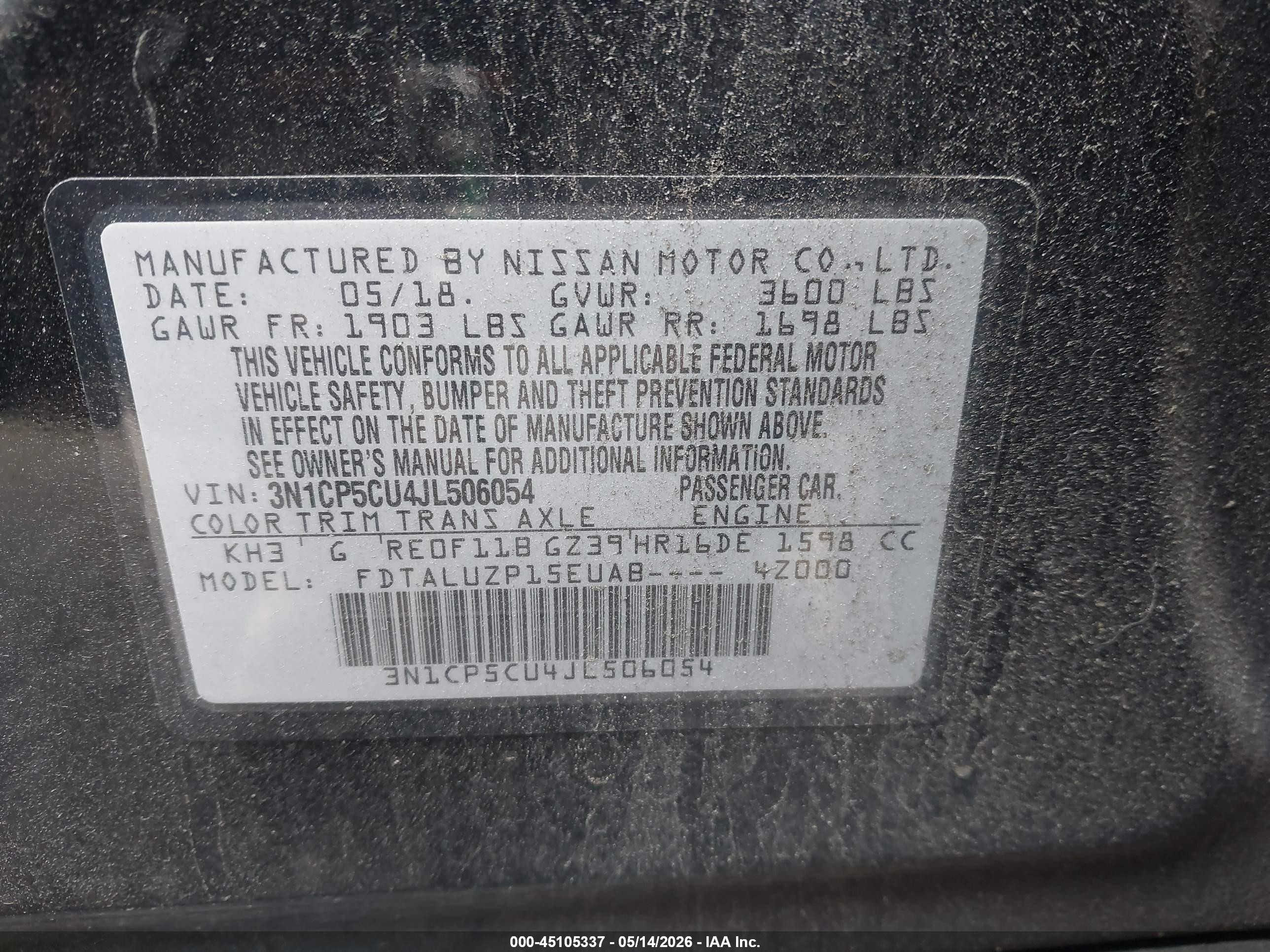 2018 Nissan Kicks Sr Black vin: 3N1CP5CU4JL506054