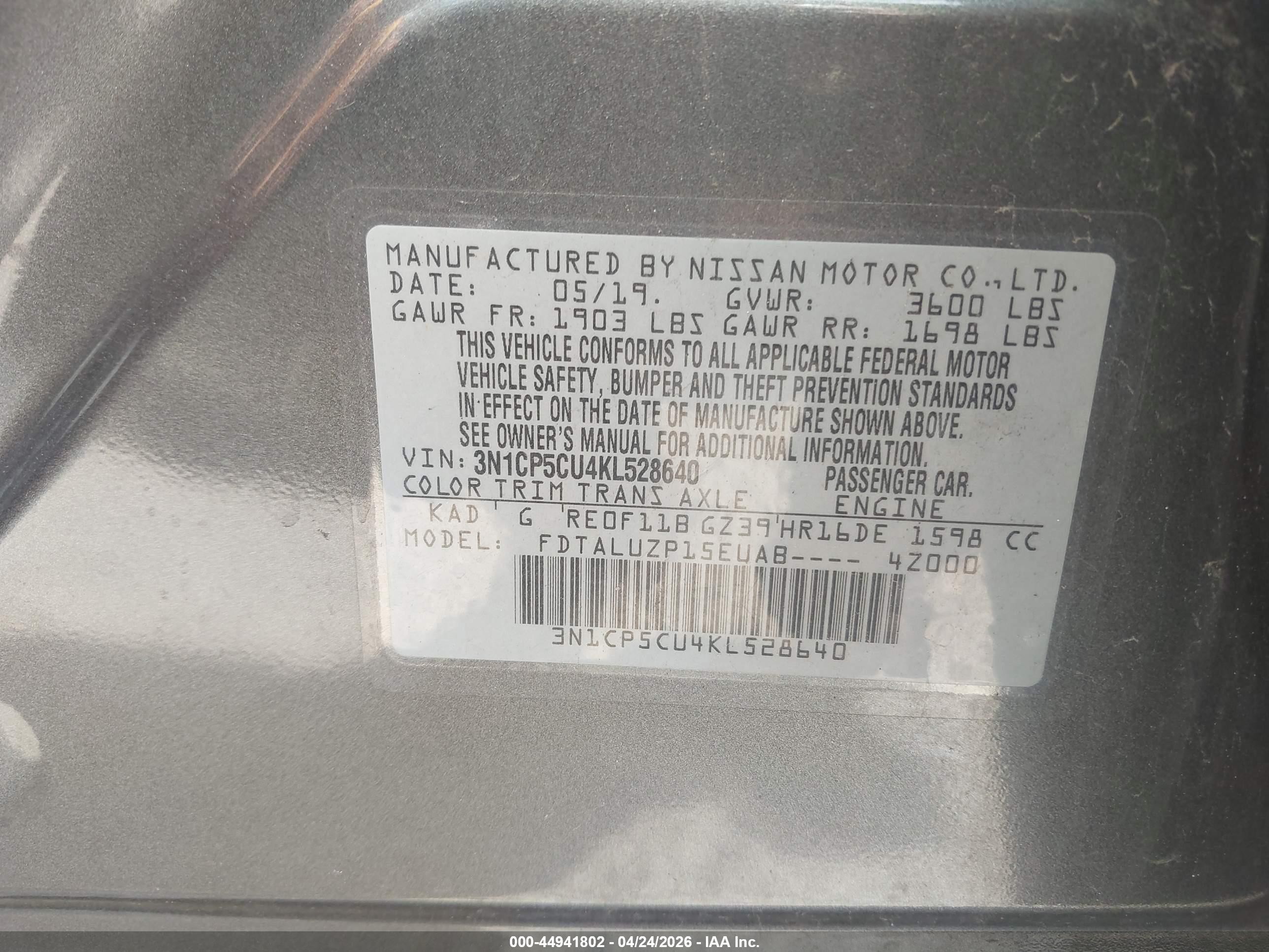 2019 Nissan Kicks Sr Серый vin: 3N1CP5CU4KL528640