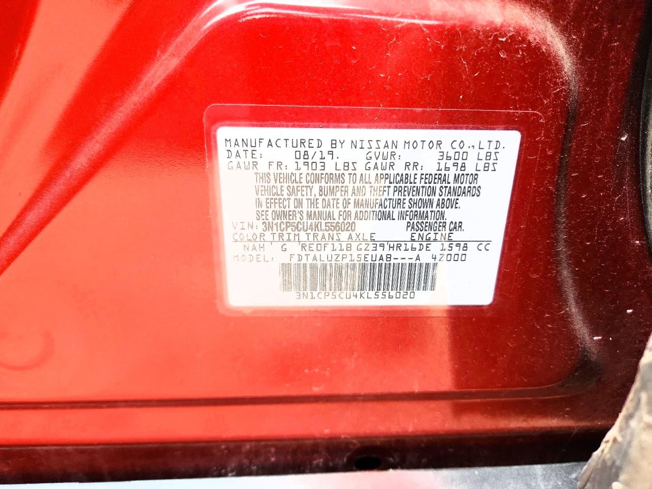 2019 Nissan Kicks Sr Red vin: 3N1CP5CU4KL556020