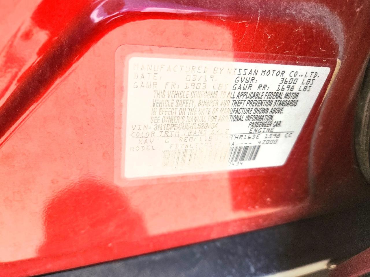 2019 Nissan Kicks Sv Red vin: 3N1CP5CU5KL520434