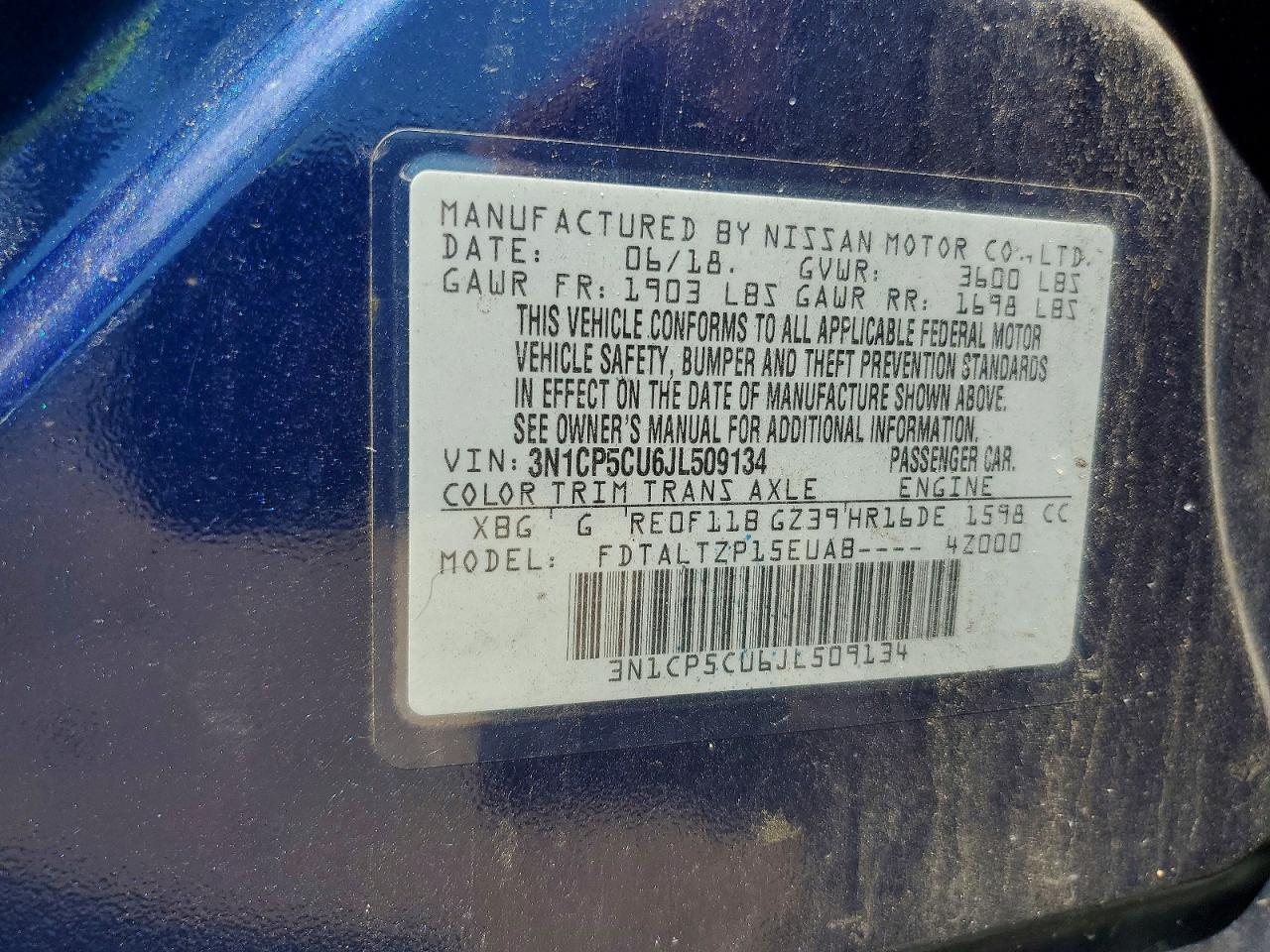 2018 Nissan Kicks Sr Blue vin: 3N1CP5CU6JL509134